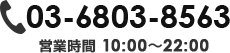 TEL：03-6803-8563、営業時間10:00〜22:00